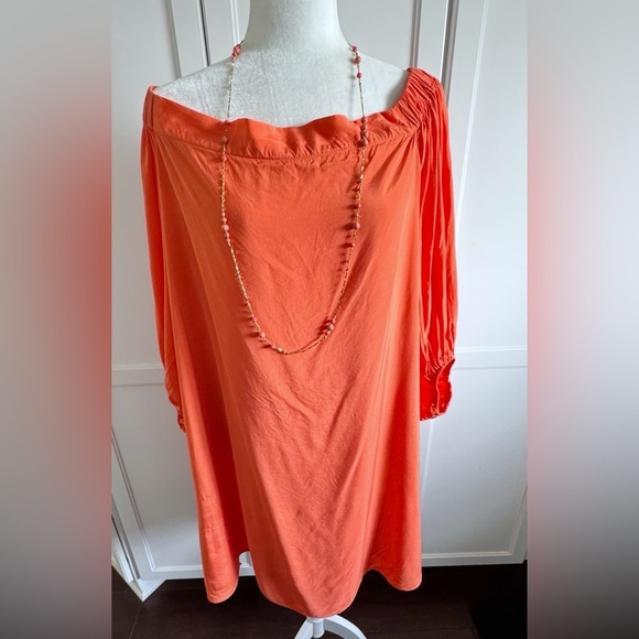 Trina Turk Windward Windward Orange Off Shoulder Dress Sz XL Summer Vacay - Picture 5 of 15